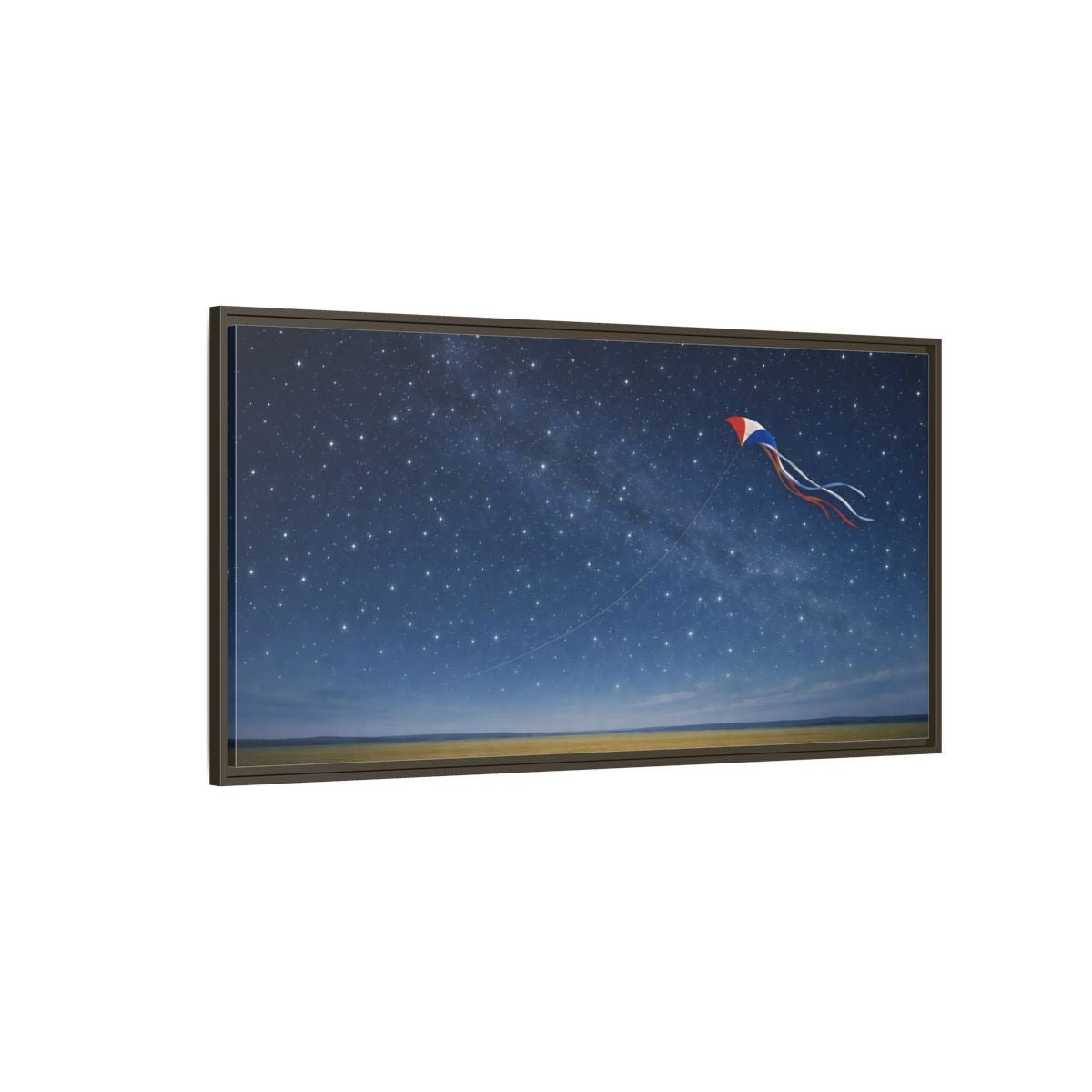 Landscape Nature Kite Blue And Gold - Framed Canvas Wall Art Print - YesArtYes