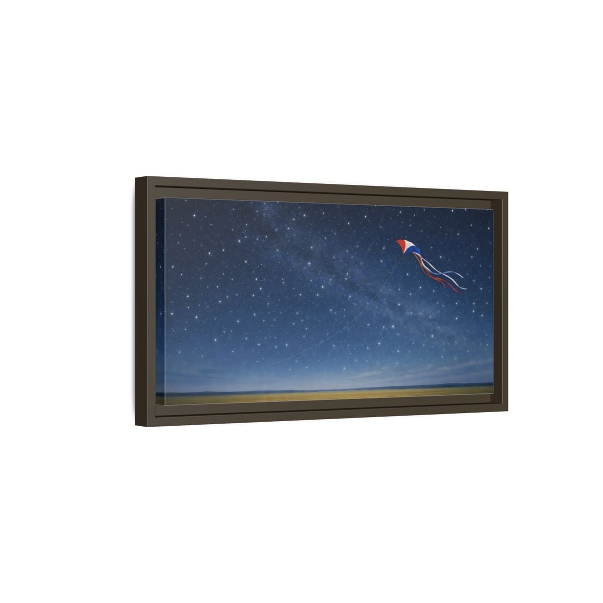 Landscape Nature Kite Blue And Gold - Framed Canvas Wall Art Print - YesArtYes