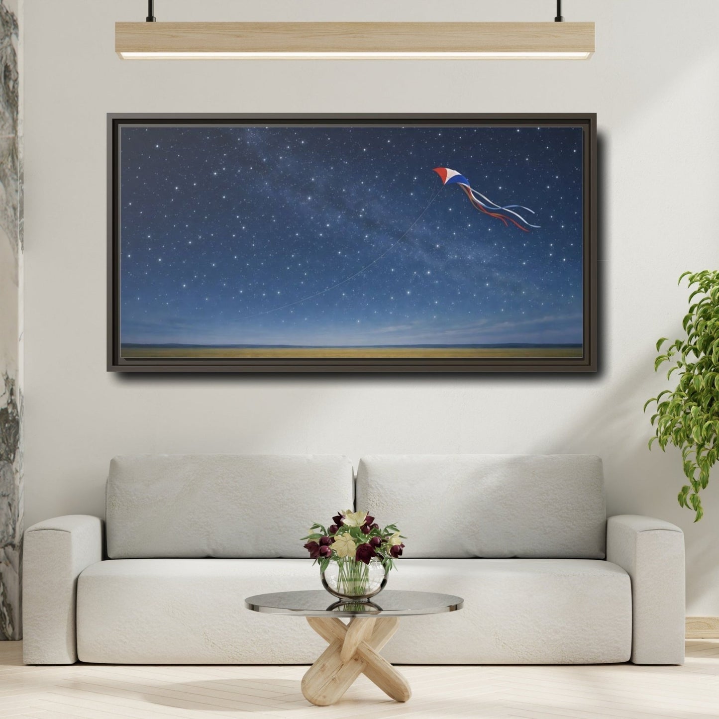 Landscape Nature Kite Blue And Gold - Framed Canvas Wall Art Print - YesArtYes