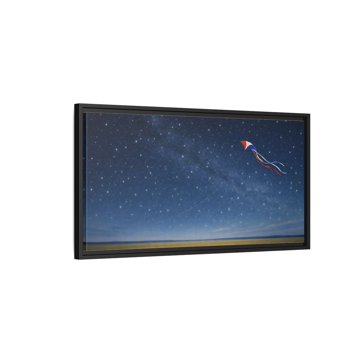 Landscape Nature Kite Blue And Gold - Framed Canvas Wall Art Print - YesArtYes