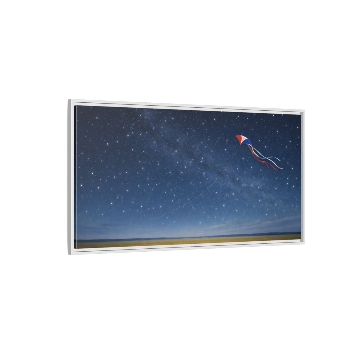 Landscape Nature Kite Blue And Gold - Framed Canvas Wall Art Print - YesArtYes