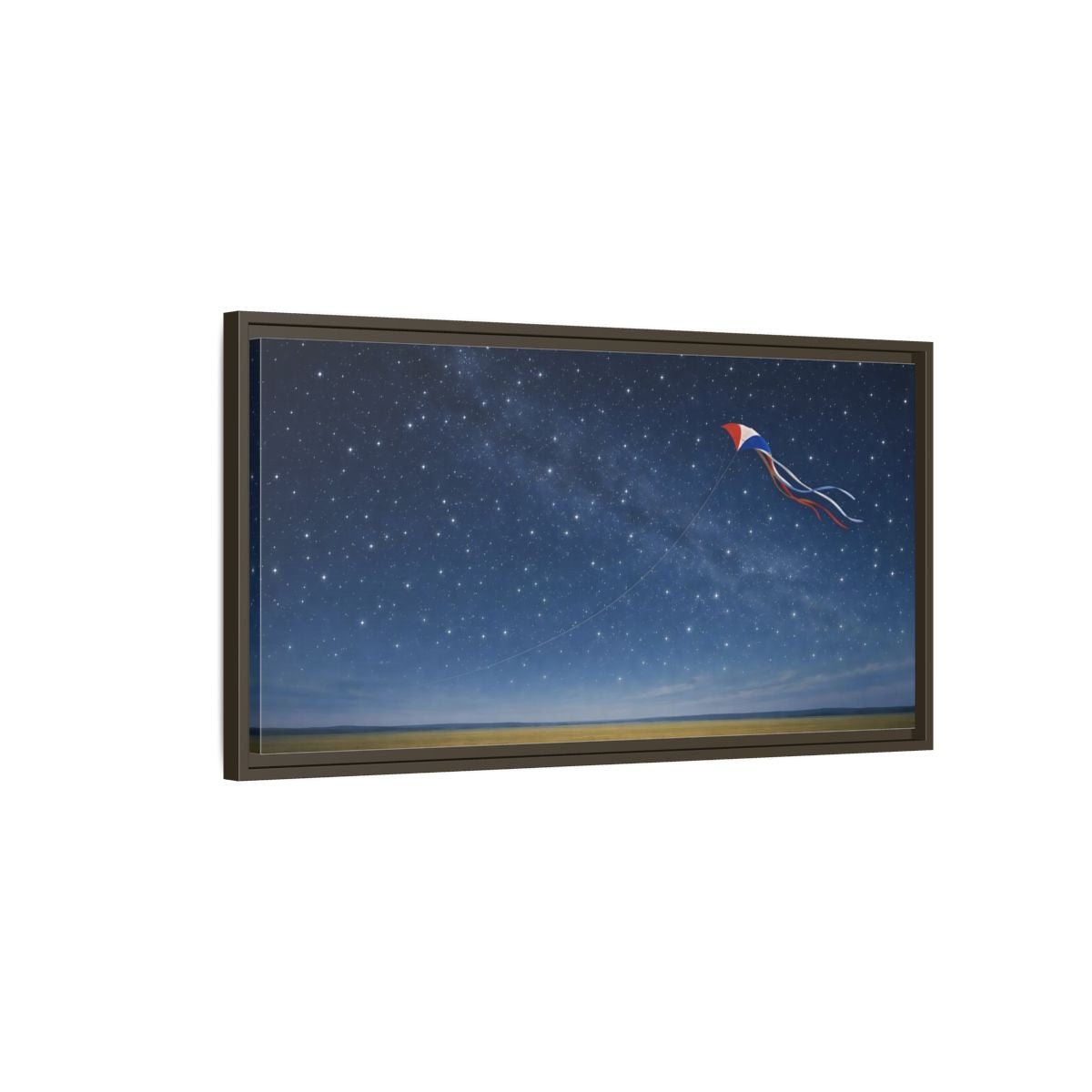 Landscape Nature Kite Blue And Gold - Framed Canvas Wall Art Print - YesArtYes