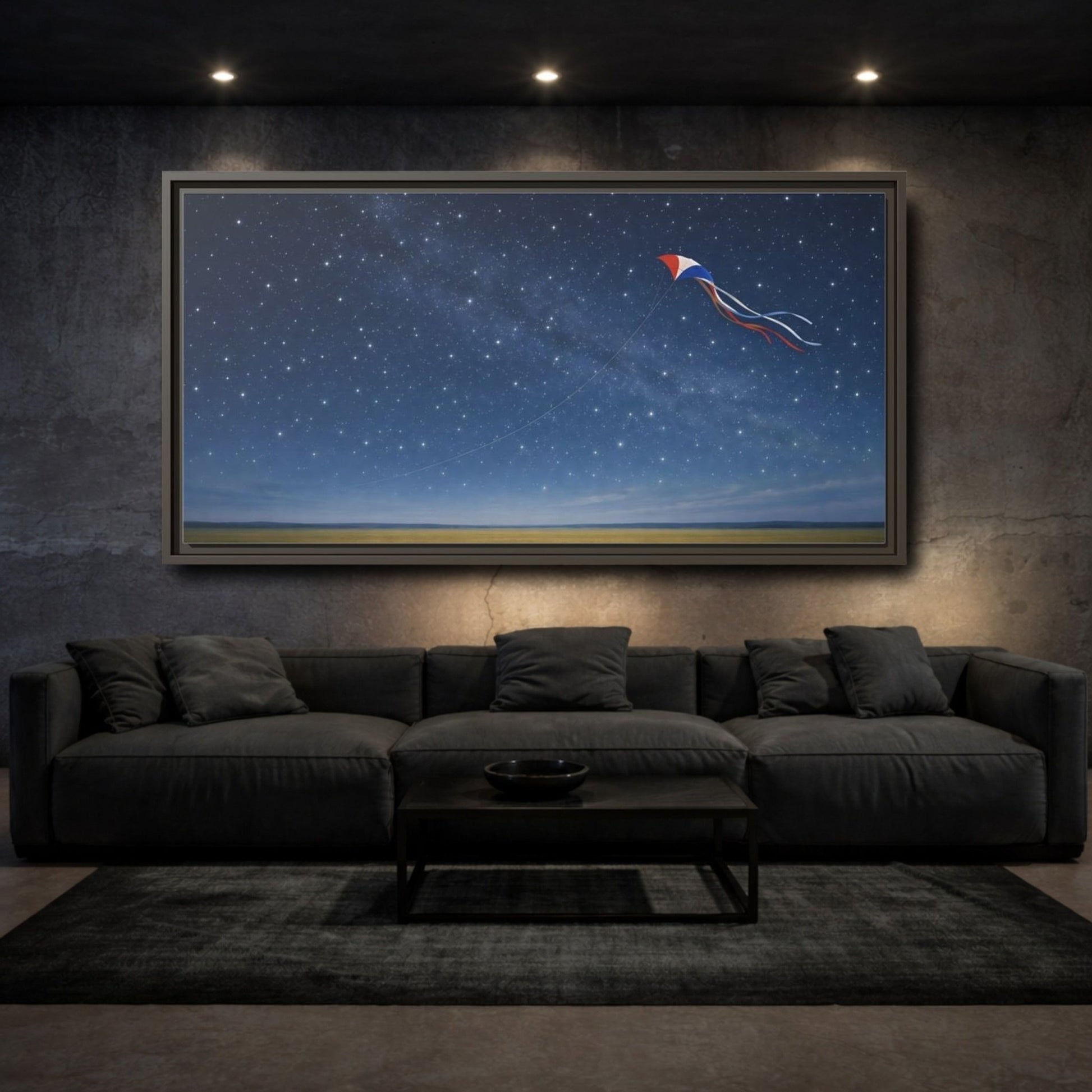 Landscape Nature Kite Blue And Gold - Framed Canvas Wall Art Print - YesArtYes