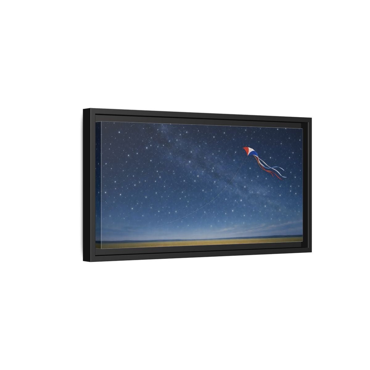 Landscape Nature Kite Blue And Gold - Framed Canvas Wall Art Print - YesArtYes