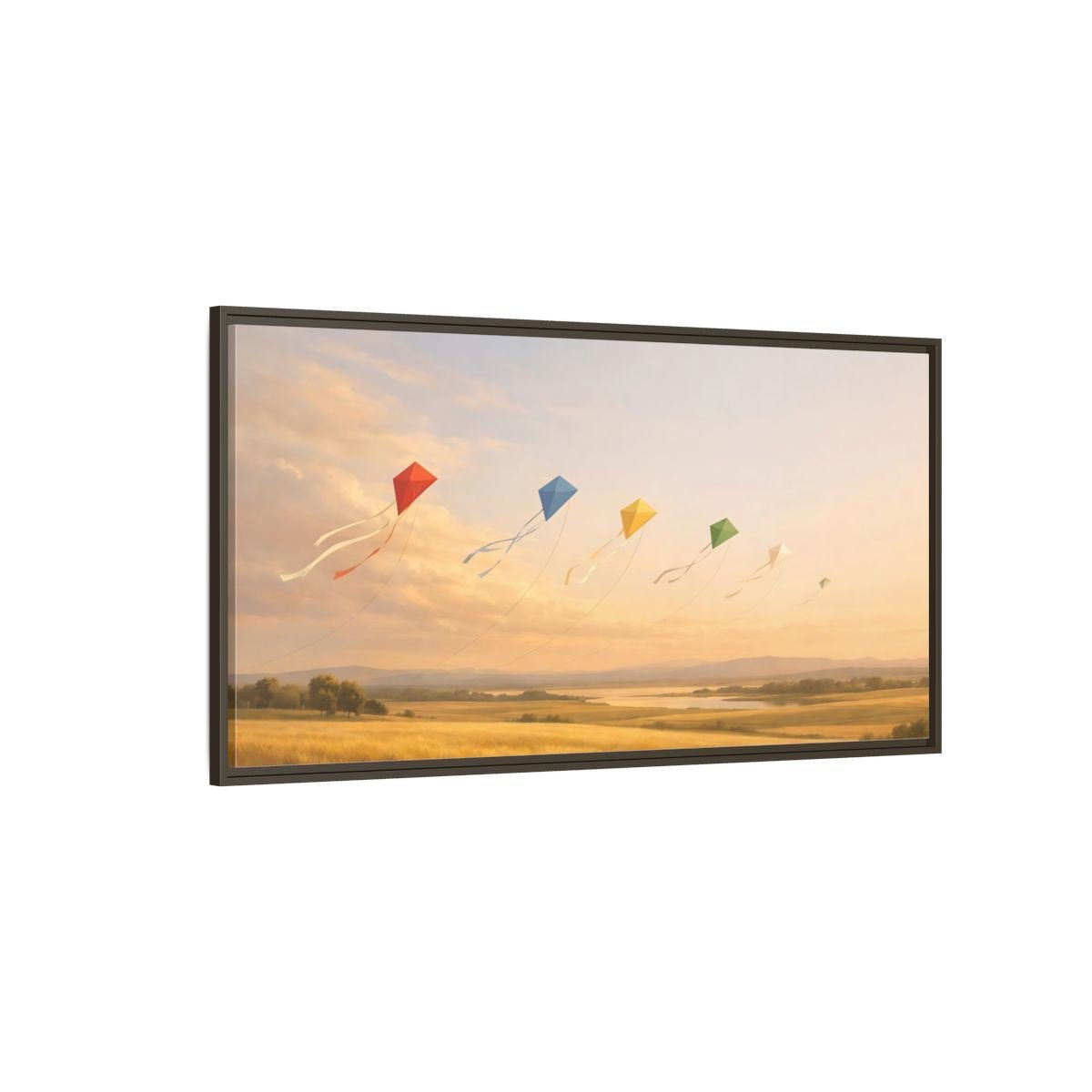 Landscape Nature Kites Golden Field - Framed Canvas Wall Art Print - YesArtYes