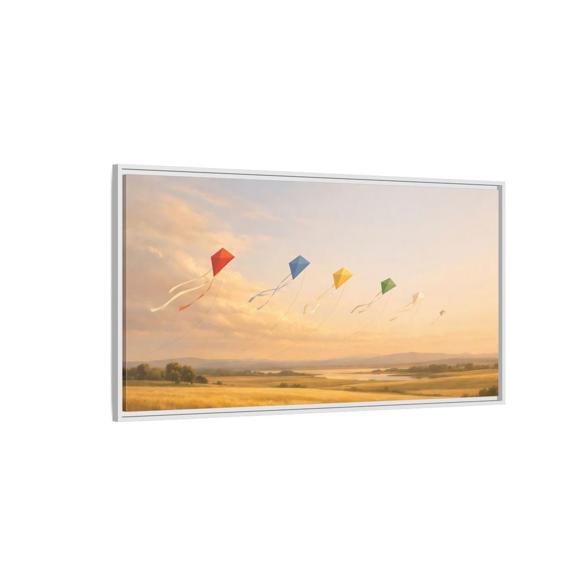 Landscape Nature Kites Golden Field - Framed Canvas Wall Art Print - YesArtYes