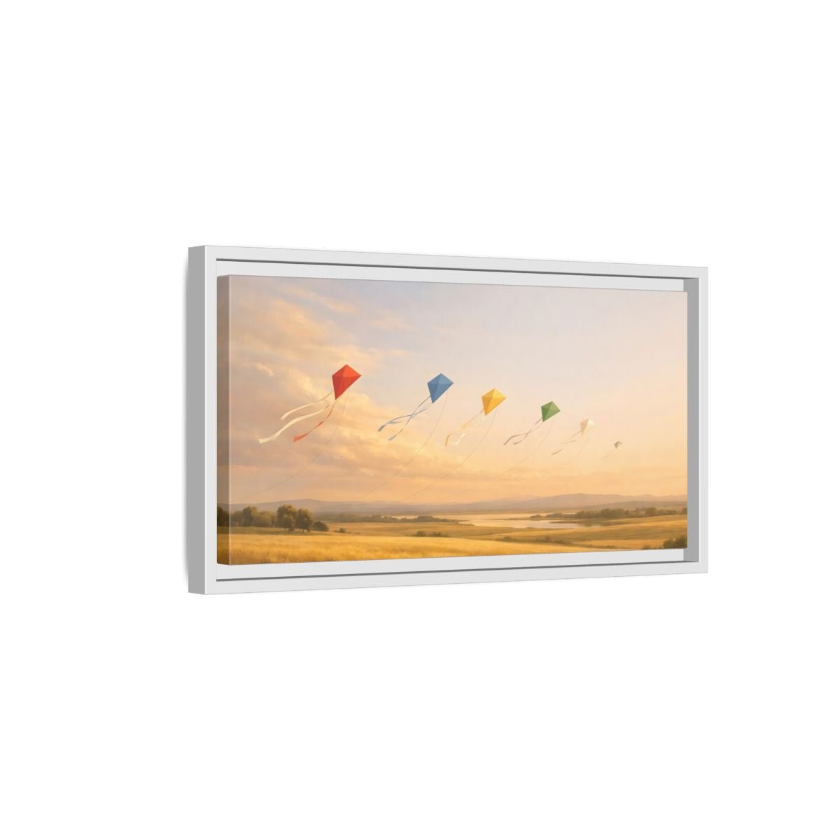 Landscape Nature Kites Golden Field - Framed Canvas Wall Art Print - YesArtYes