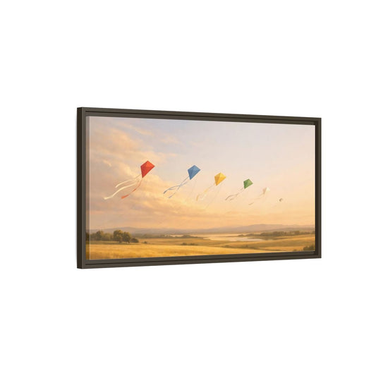 Landscape Nature Kites Golden Field - Framed Canvas Wall Art Print - YesArtYes