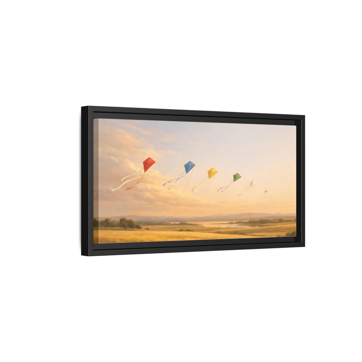 Landscape Nature Kites Golden Field - Framed Canvas Wall Art Print - YesArtYes