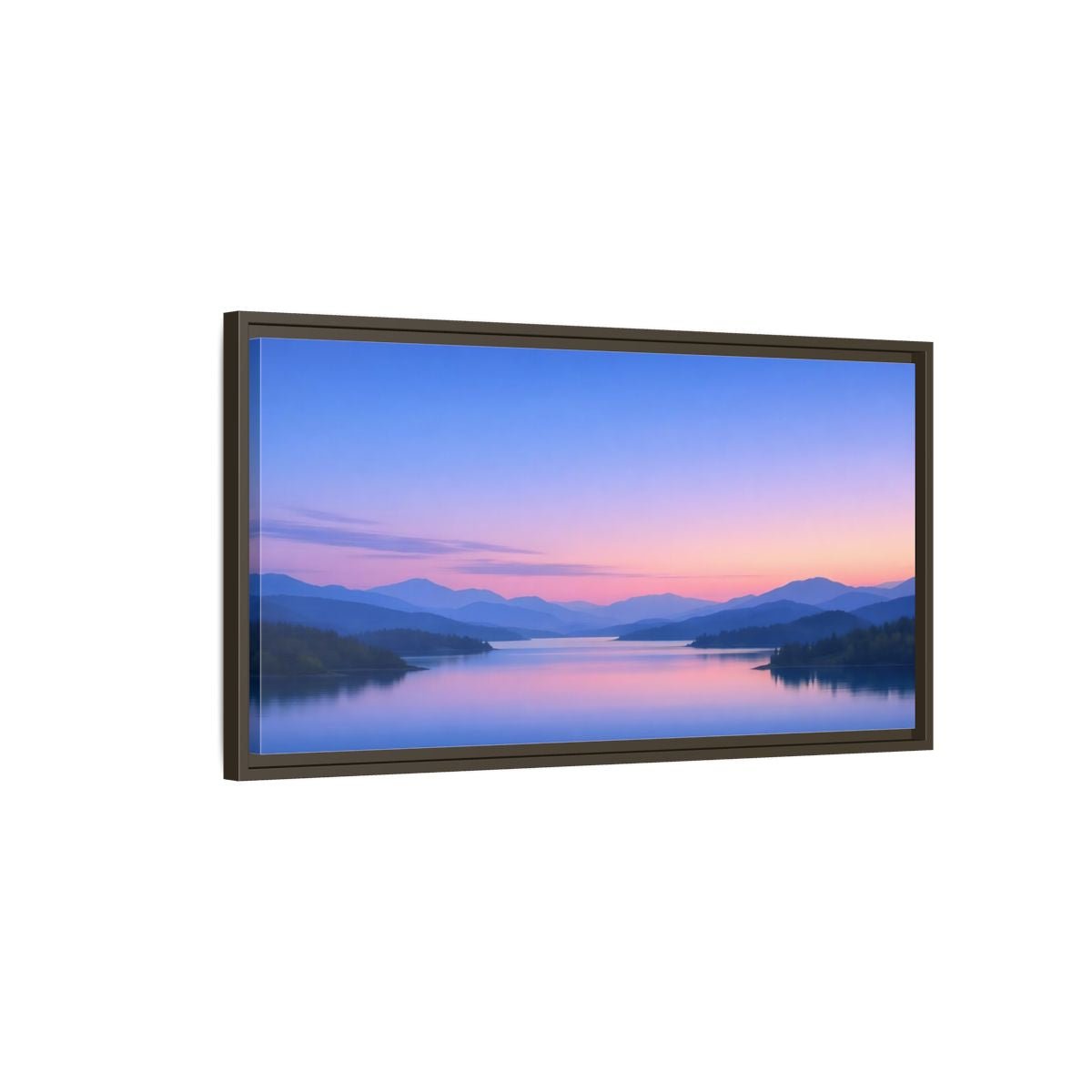 Landscape Nature Lake Blue Pink Sunset - Framed Canvas Wall Art Print - YesArtYes