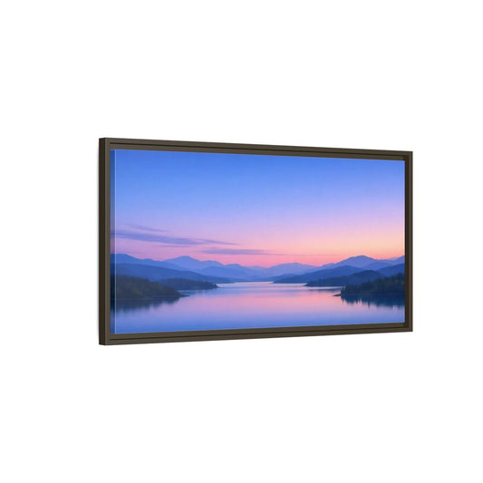 Landscape Nature Lake Blue Pink Sunset - Framed Canvas Wall Art Print - YesArtYes