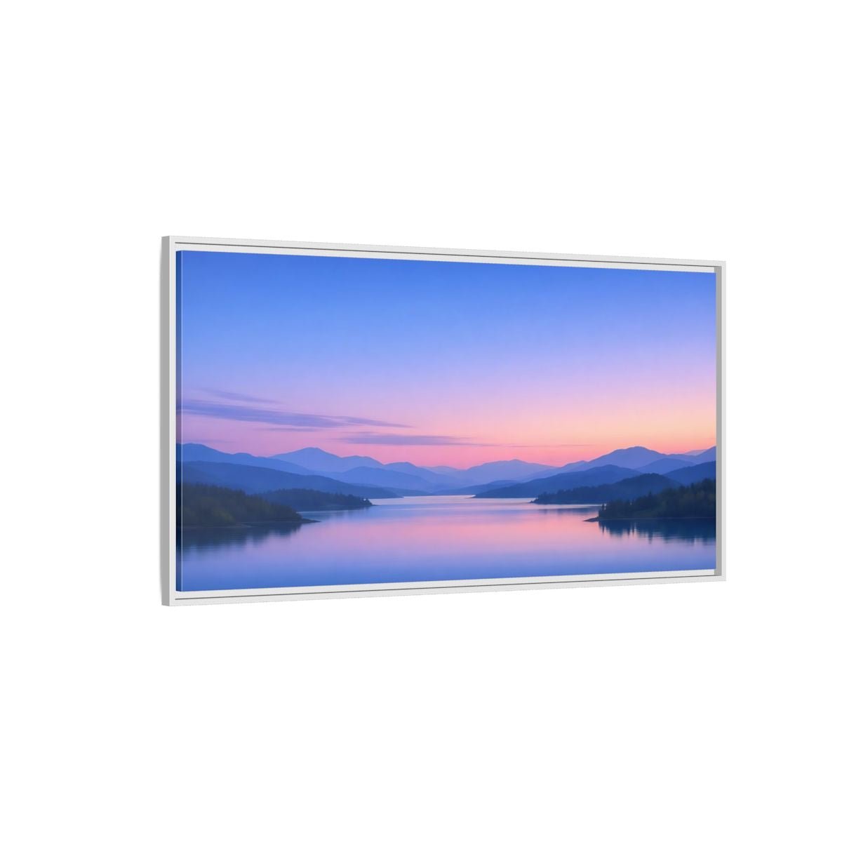 Landscape Nature Lake Blue Pink Sunset - Framed Canvas Wall Art Print - YesArtYes
