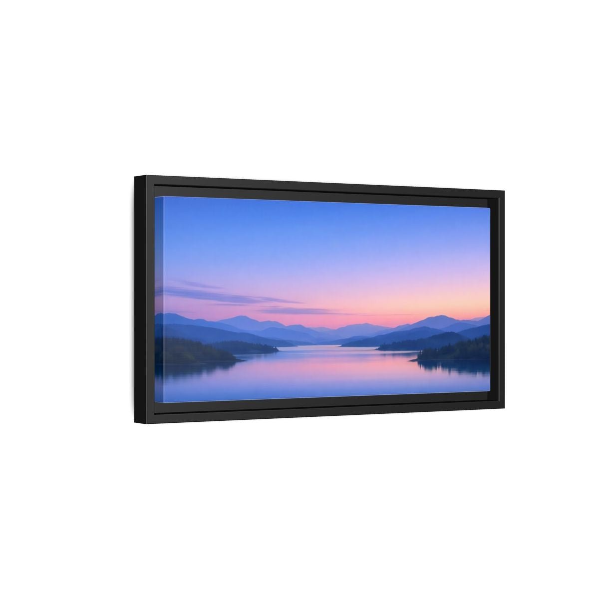 Landscape Nature Lake Blue Pink Sunset - Framed Canvas Wall Art Print - YesArtYes
