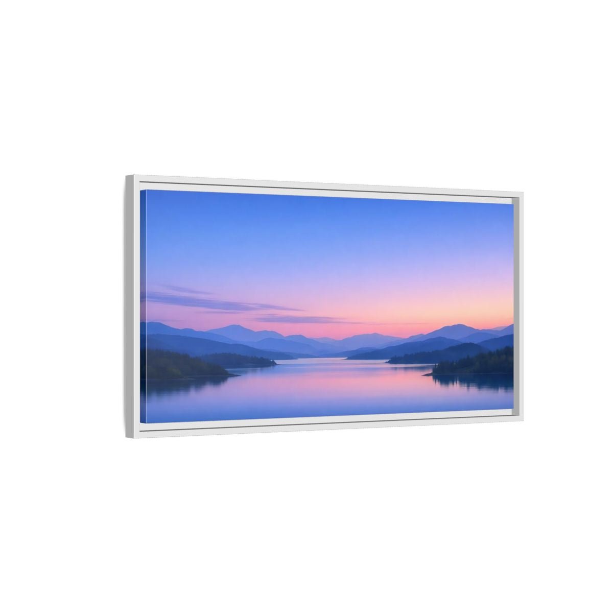 Landscape Nature Lake Blue Pink Sunset - Framed Canvas Wall Art Print - YesArtYes