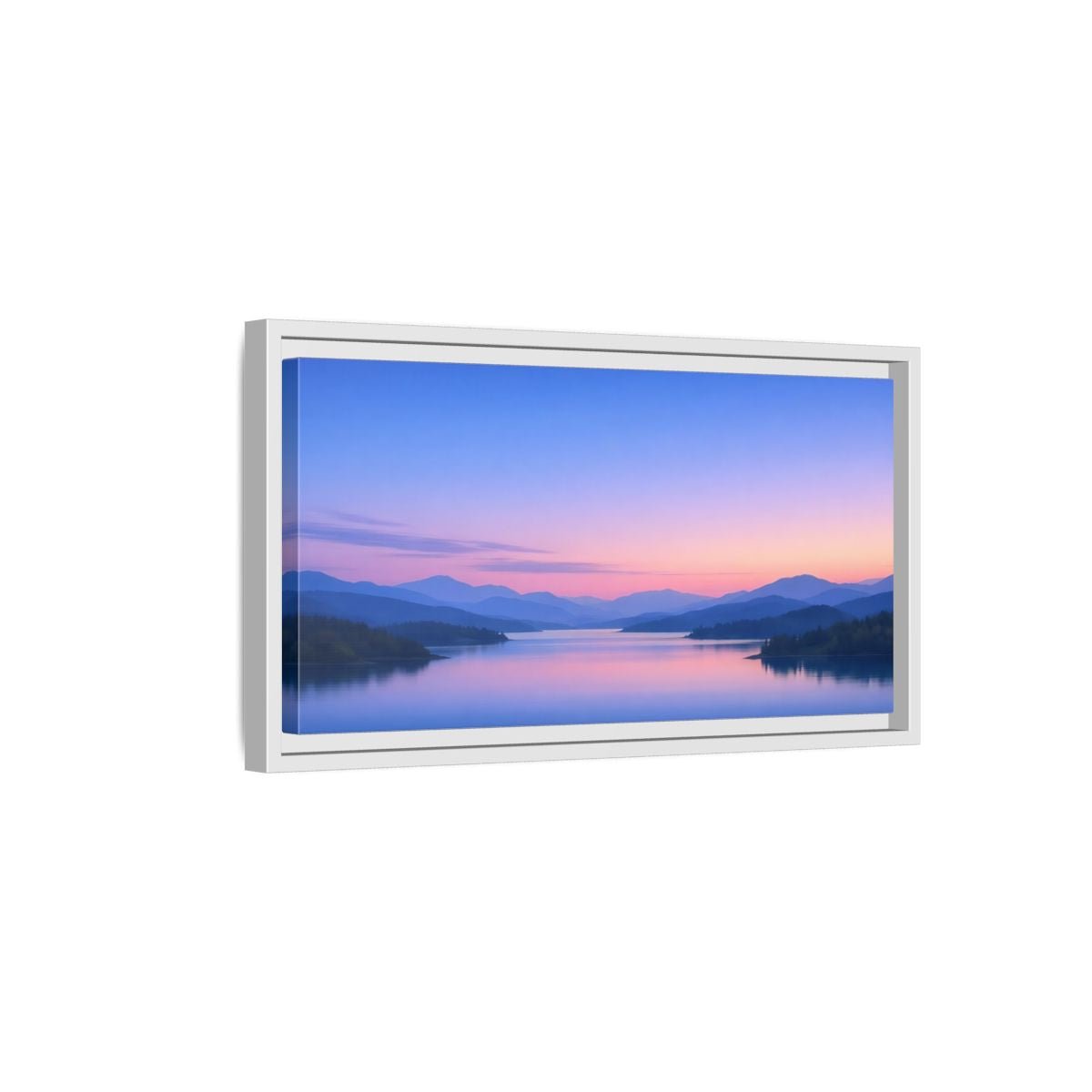 Landscape Nature Lake Blue Pink Sunset - Framed Canvas Wall Art Print - YesArtYes