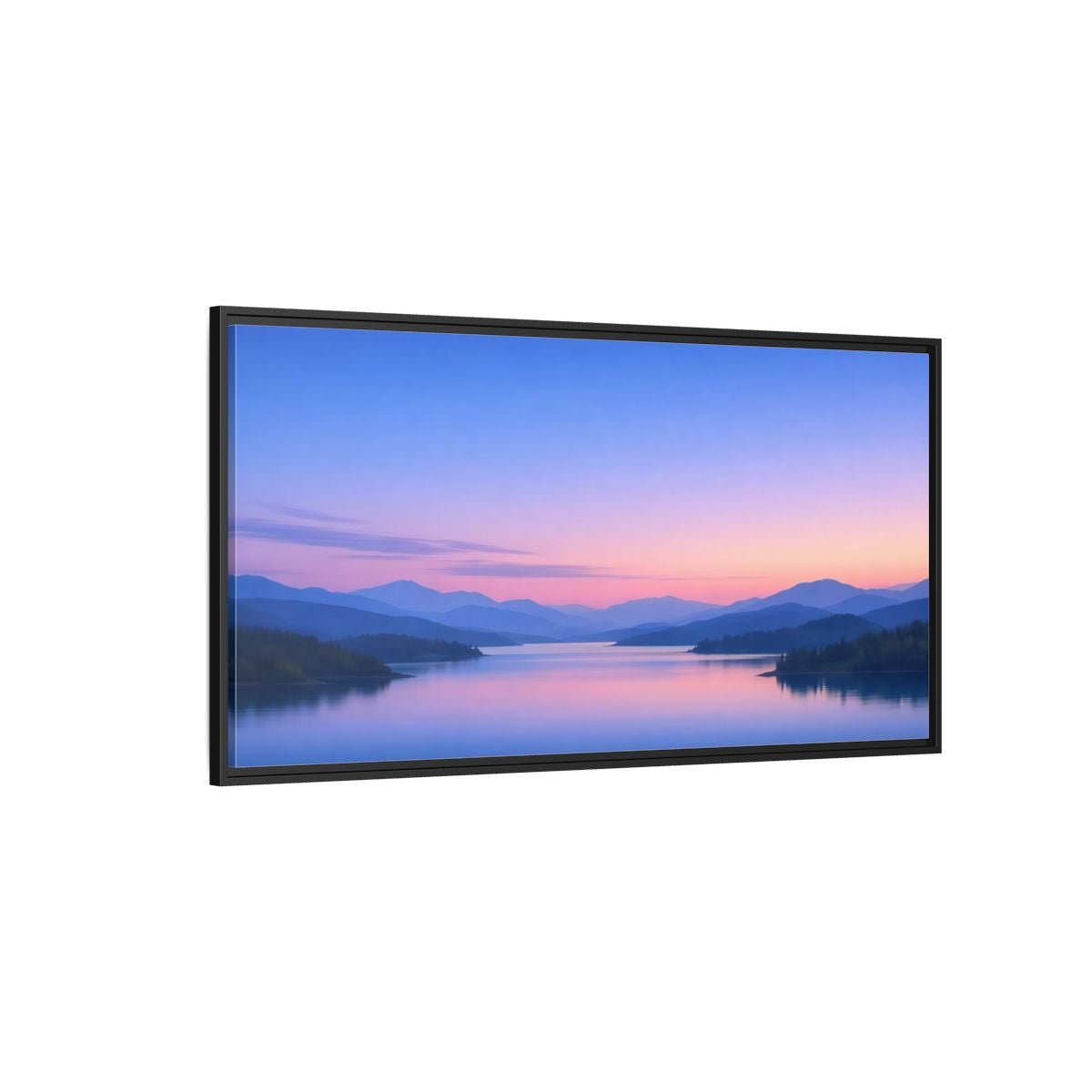 Landscape Nature Lake Blue Pink Sunset - Framed Canvas Wall Art Print - YesArtYes