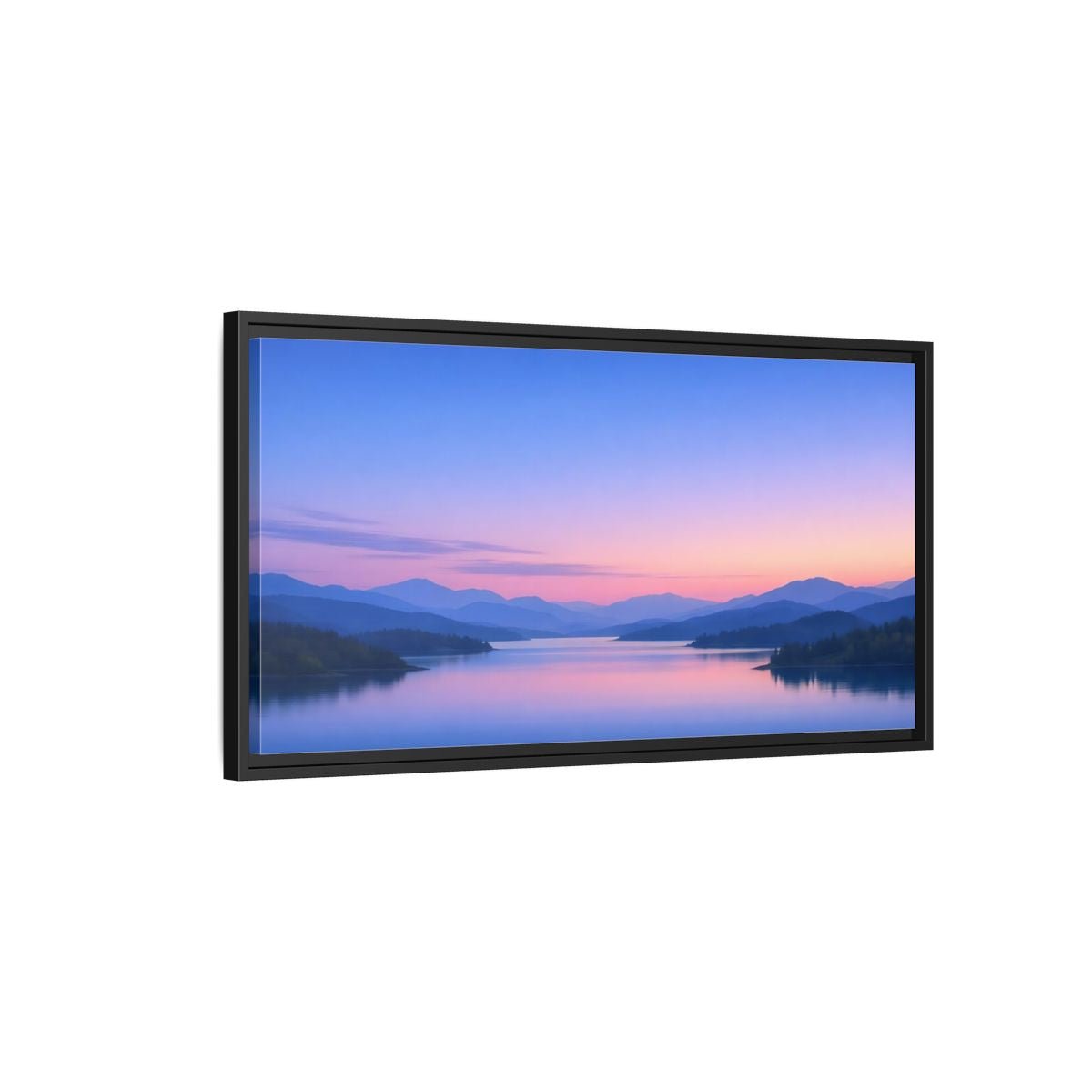Landscape Nature Lake Blue Pink Sunset - Framed Canvas Wall Art Print - YesArtYes