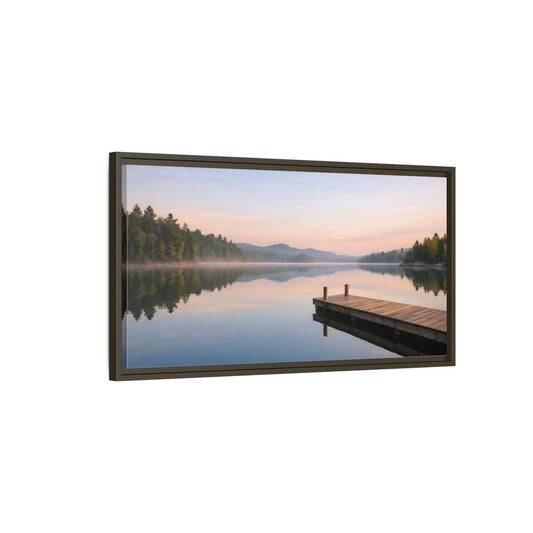 Landscape Nature Lake Dock Pastel - Framed Canvas Wall Art Print - YesArtYes