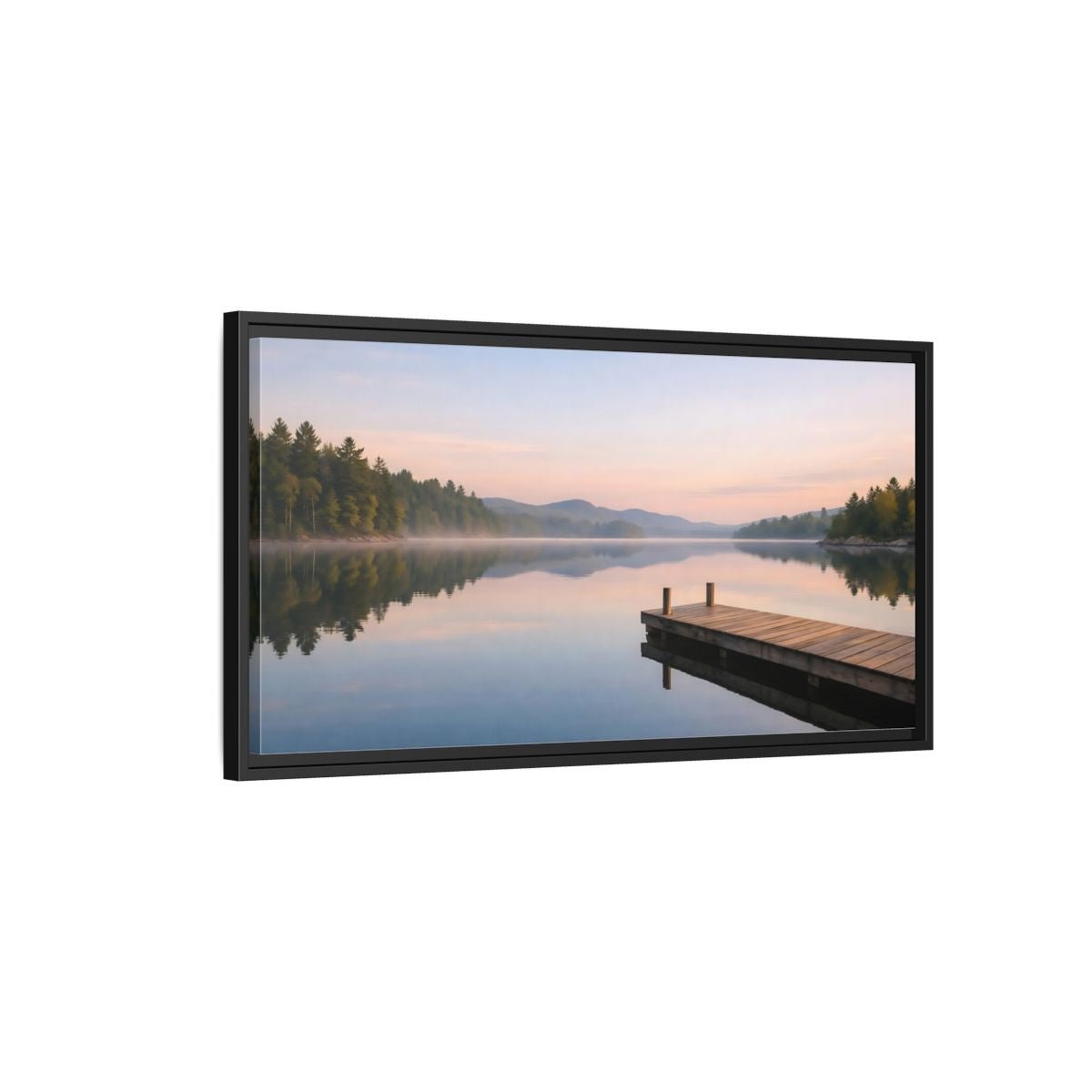 Landscape Nature Lake Dock Pastel - Framed Canvas Wall Art Print - YesArtYes