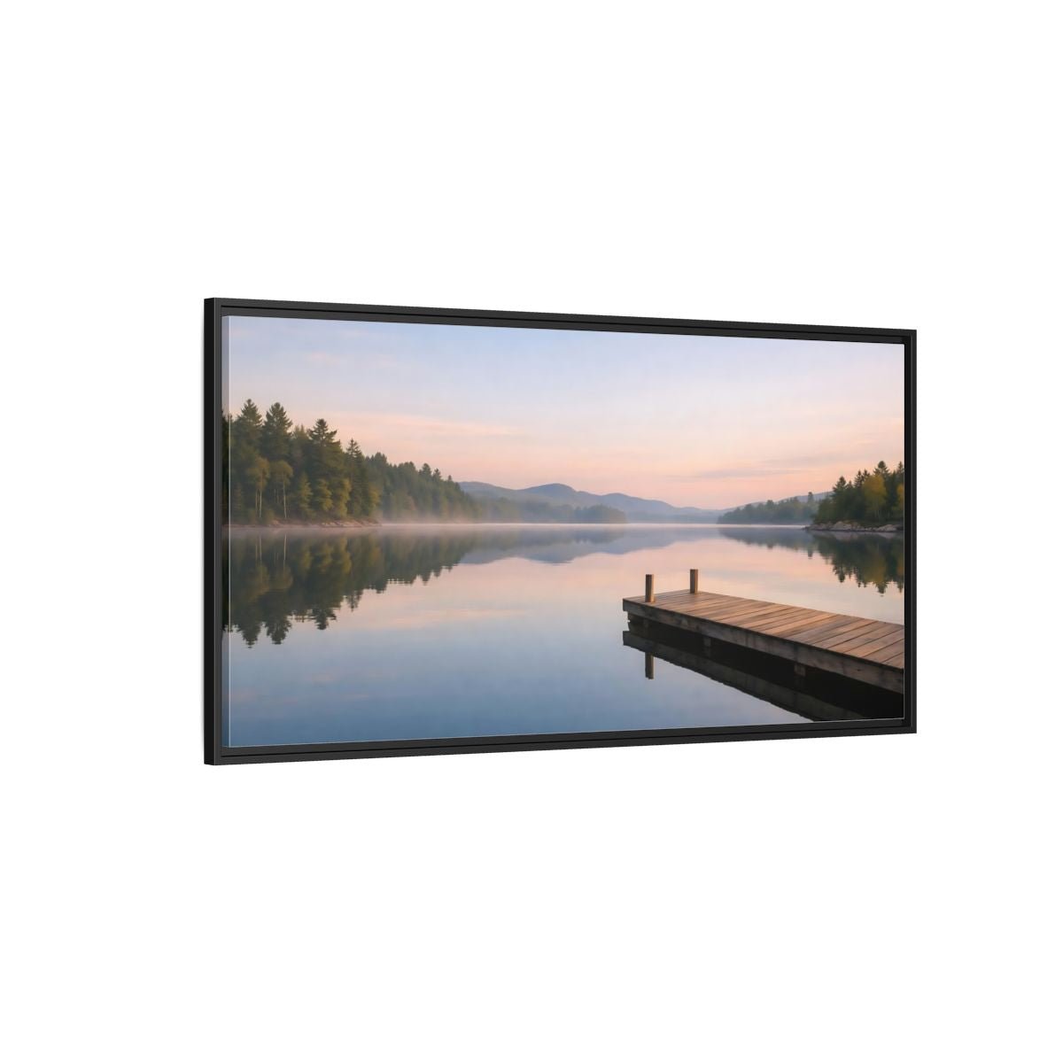 Landscape Nature Lake Dock Pastel - Framed Canvas Wall Art Print - YesArtYes