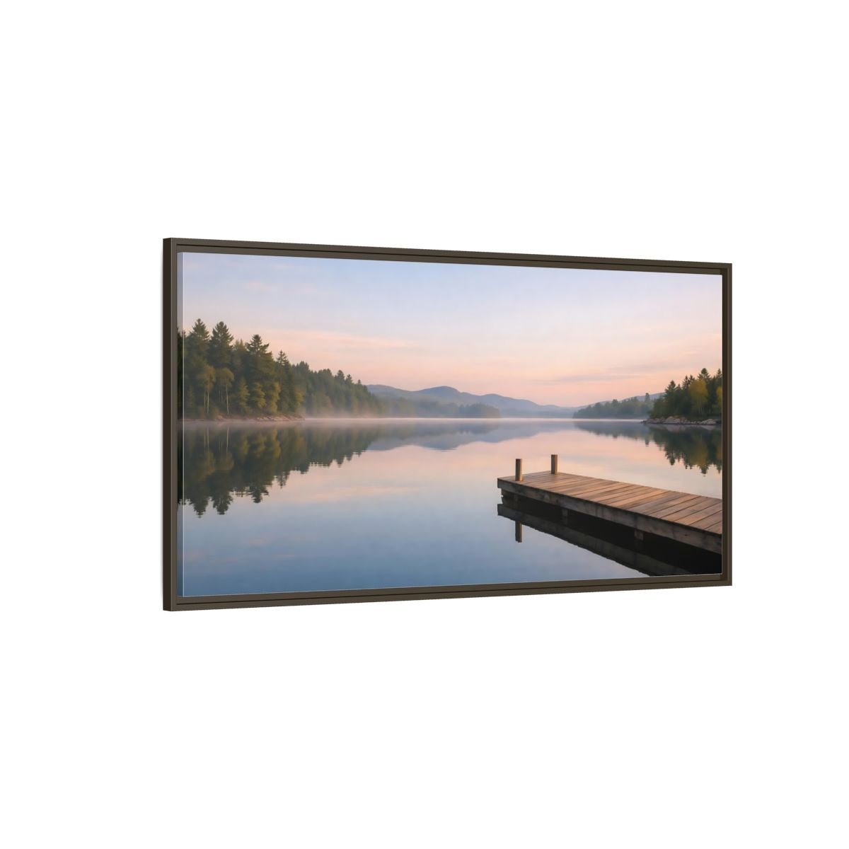 Landscape Nature Lake Dock Pastel - Framed Canvas Wall Art Print - YesArtYes