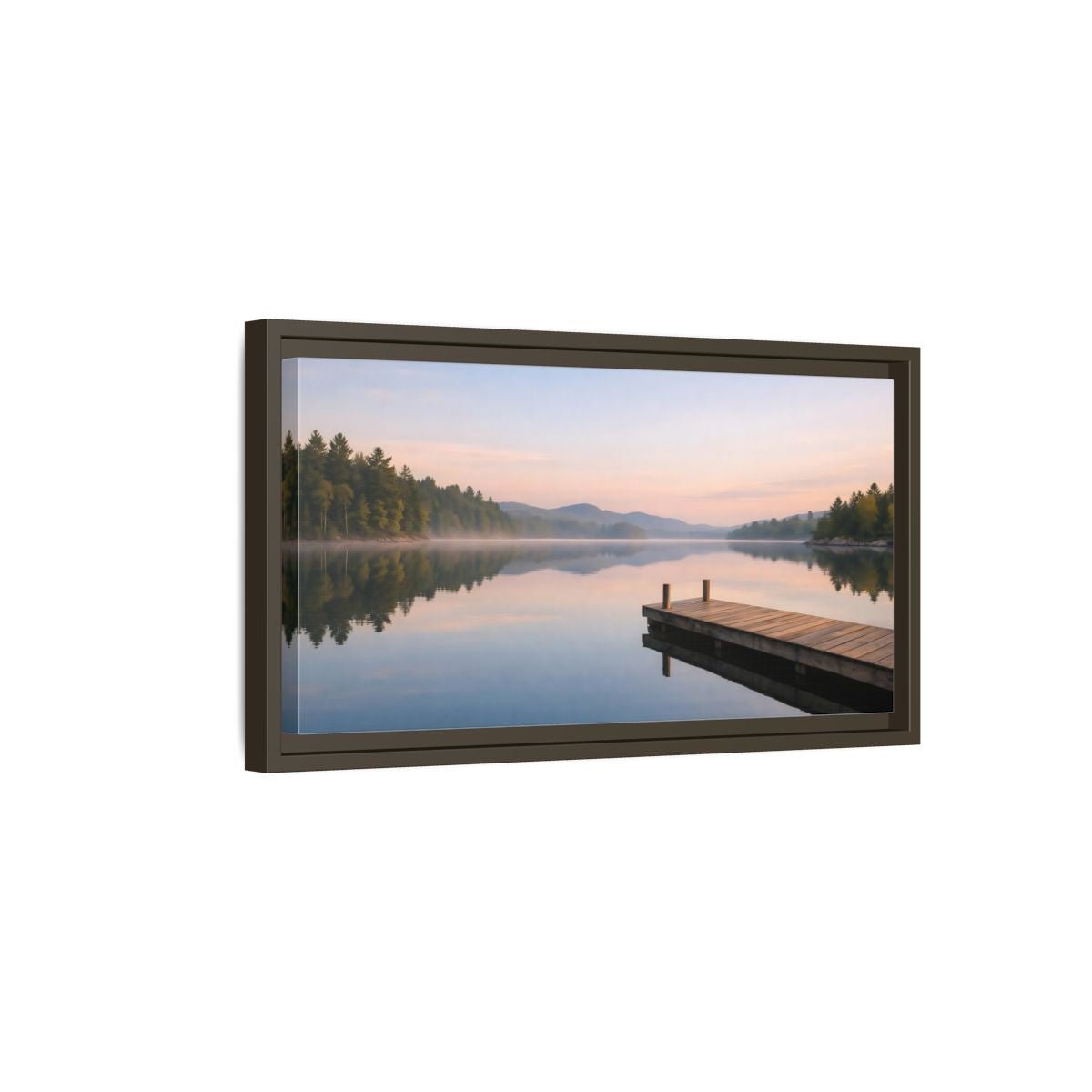 Landscape Nature Lake Dock Pastel - Framed Canvas Wall Art Print - YesArtYes