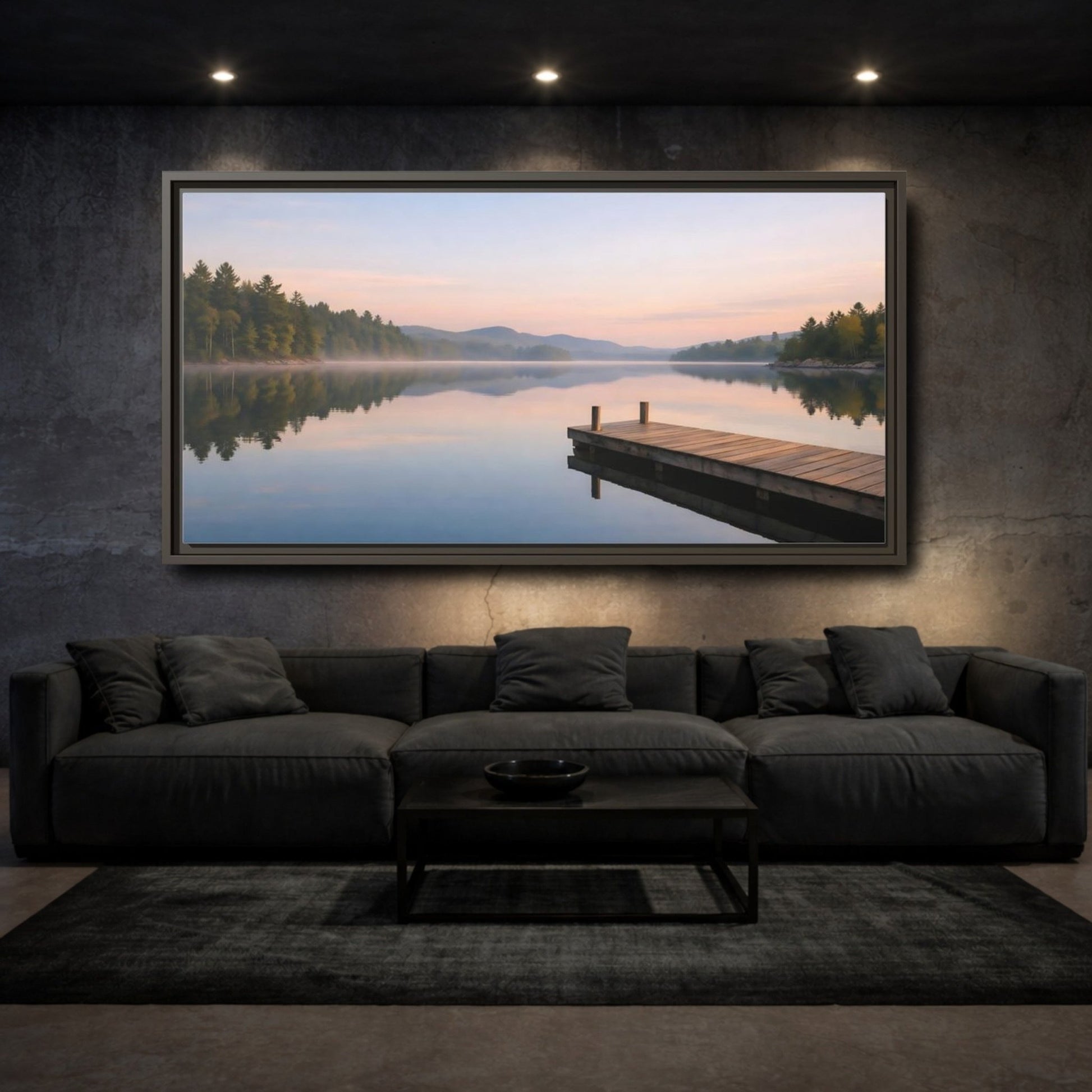 Landscape Nature Lake Dock Pastel - Framed Canvas Wall Art Print - YesArtYes