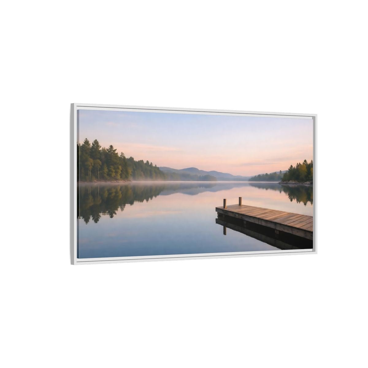 Landscape Nature Lake Dock Pastel - Framed Canvas Wall Art Print - YesArtYes