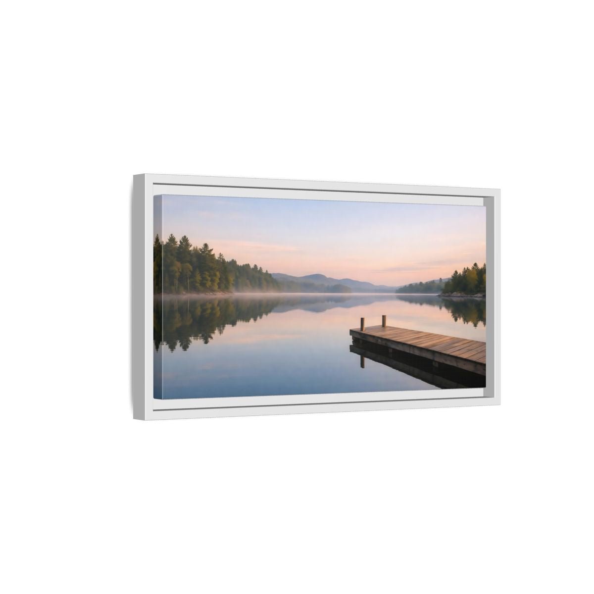 Landscape Nature Lake Dock Pastel - Framed Canvas Wall Art Print - YesArtYes