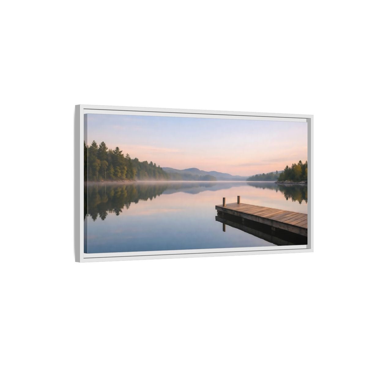 Landscape Nature Lake Dock Pastel - Framed Canvas Wall Art Print - YesArtYes