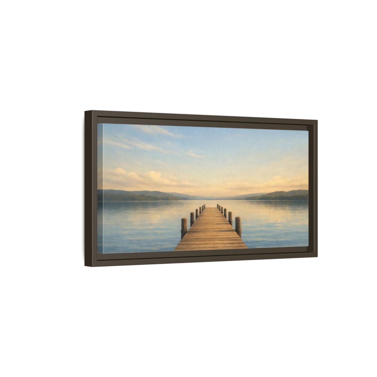 Landscape Nature Lake Pier View - Framed Canvas Wall Art Print - YesArtYes