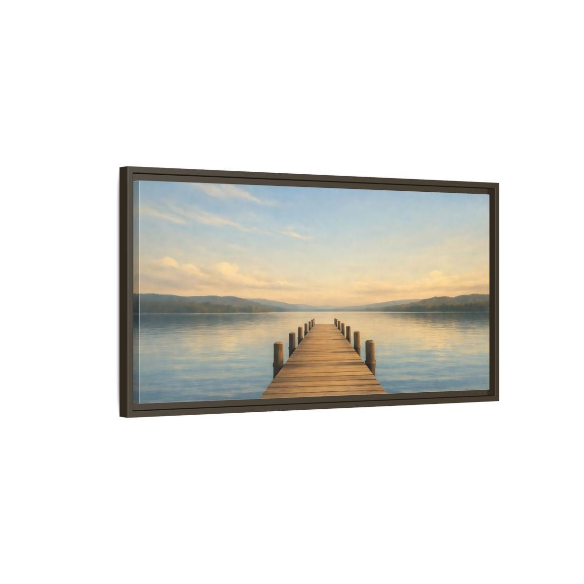 Landscape Nature Lake Pier View - Framed Canvas Wall Art Print - YesArtYes