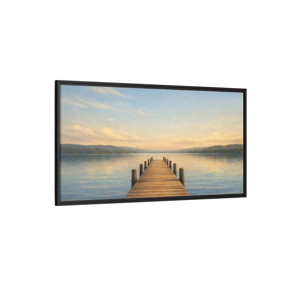 Landscape Nature Lake Pier View - Framed Canvas Wall Art Print - YesArtYes