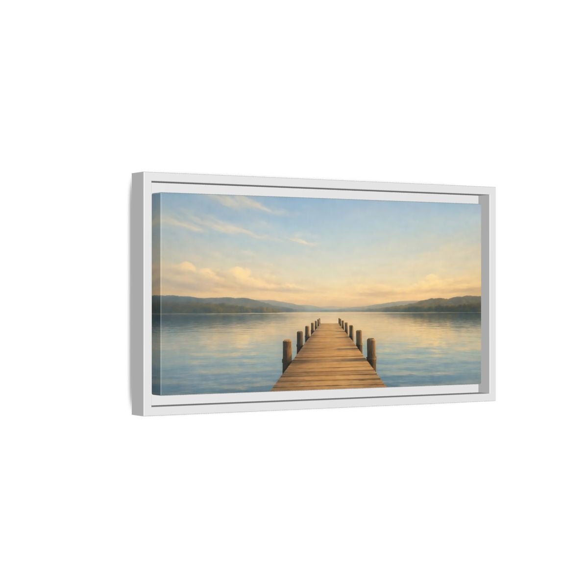 Landscape Nature Lake Pier View - Framed Canvas Wall Art Print - YesArtYes