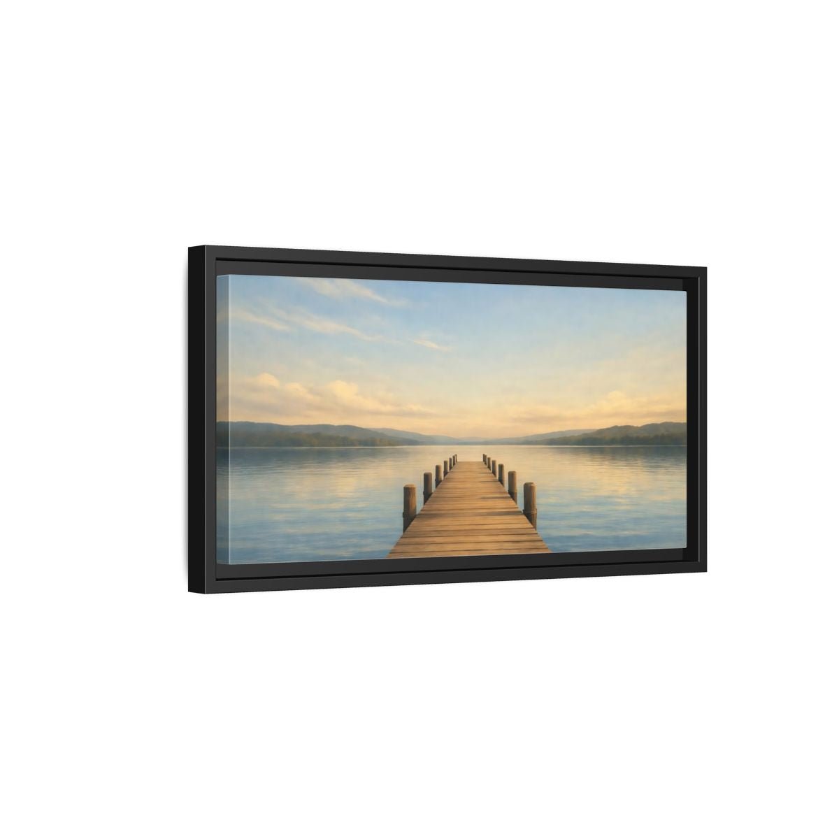 Landscape Nature Lake Pier View - Framed Canvas Wall Art Print - YesArtYes