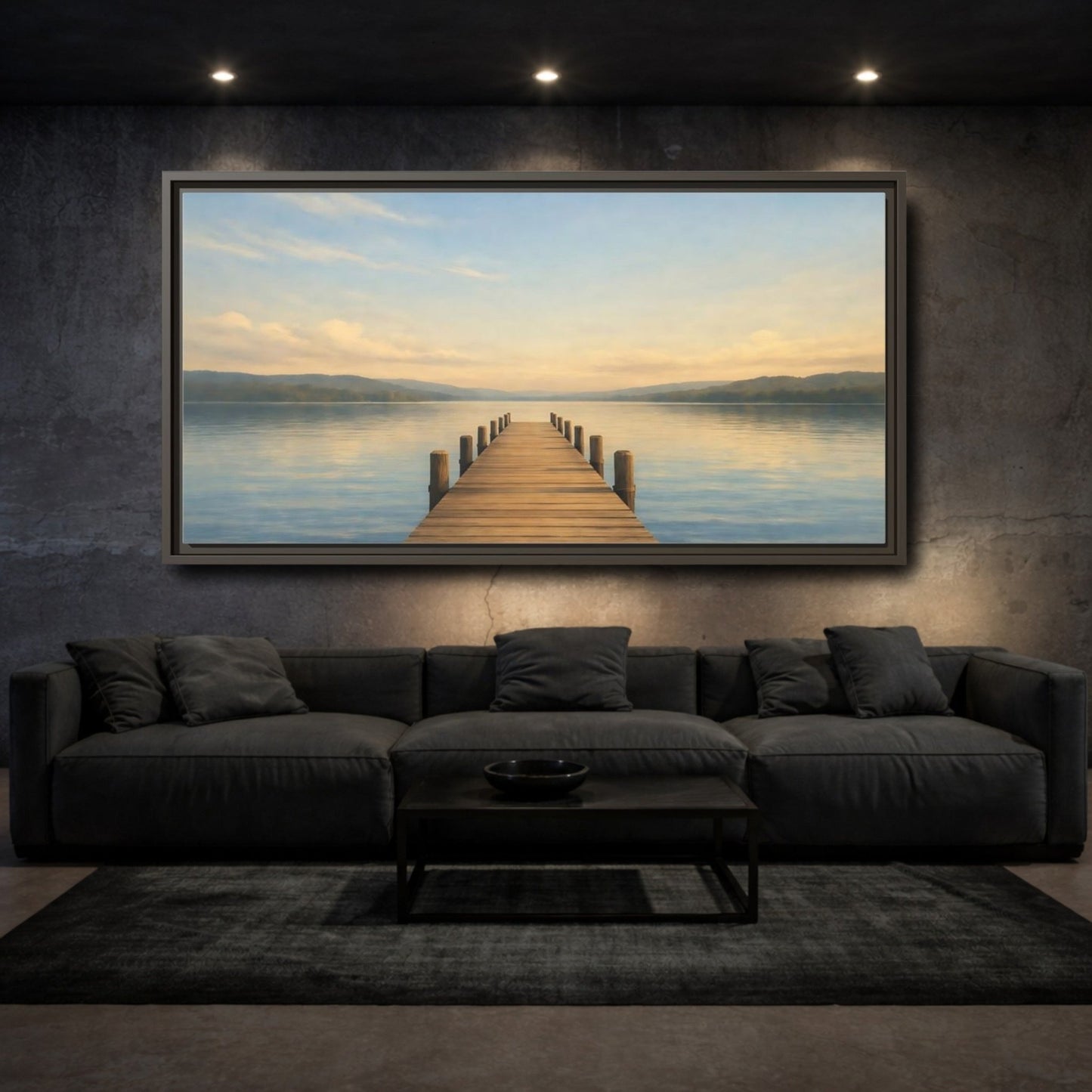 Landscape Nature Lake Pier View - Framed Canvas Wall Art Print - YesArtYes