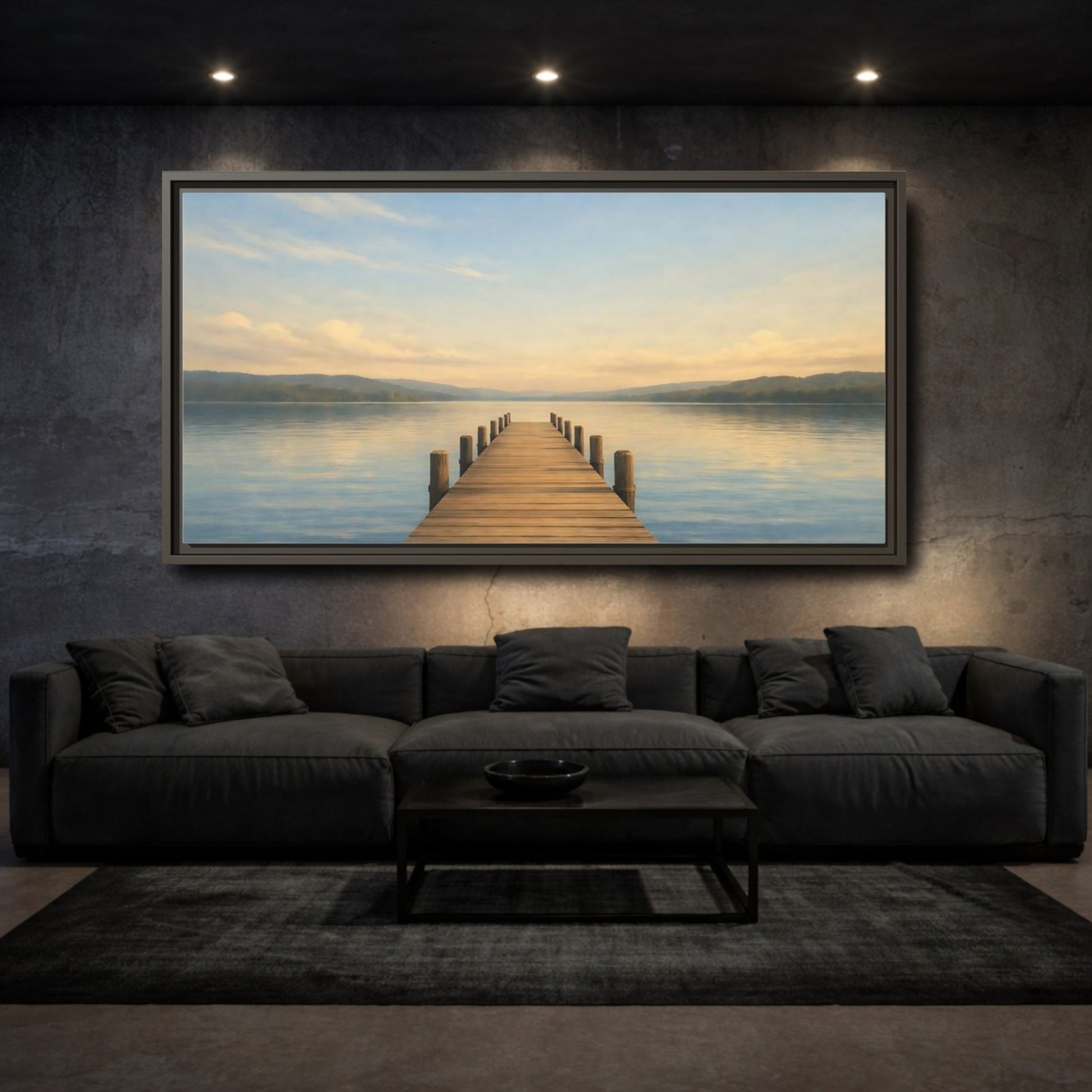 Landscape Nature Lake Pier View - Framed Canvas Wall Art Print - YesArtYes