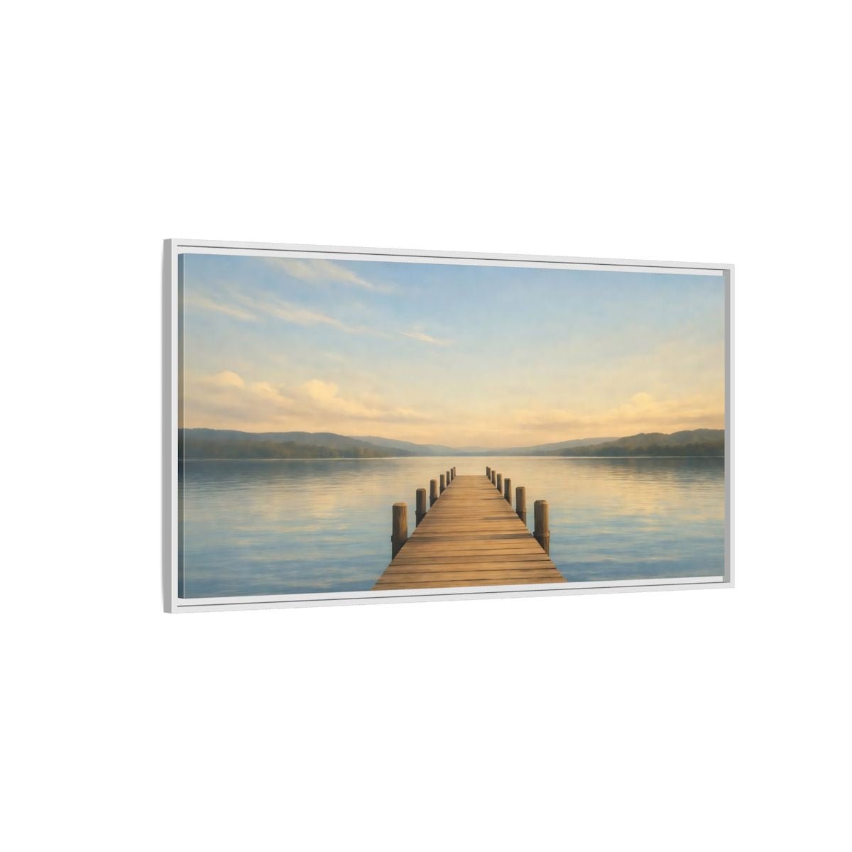 Landscape Nature Lake Pier View - Framed Canvas Wall Art Print - YesArtYes