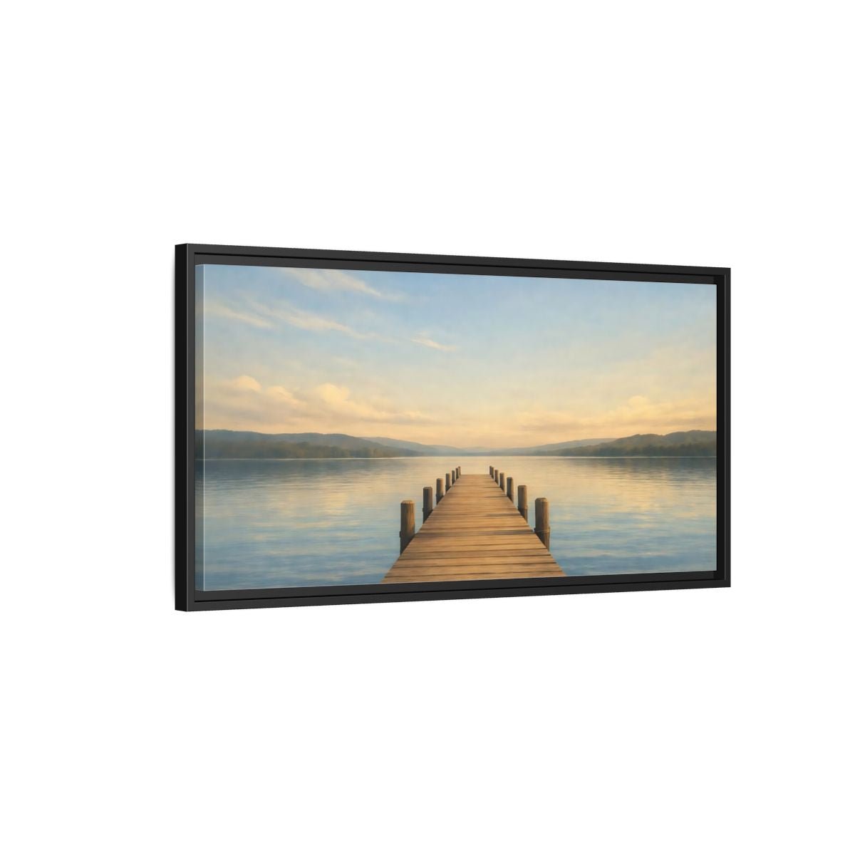 Landscape Nature Lake Pier View - Framed Canvas Wall Art Print - YesArtYes
