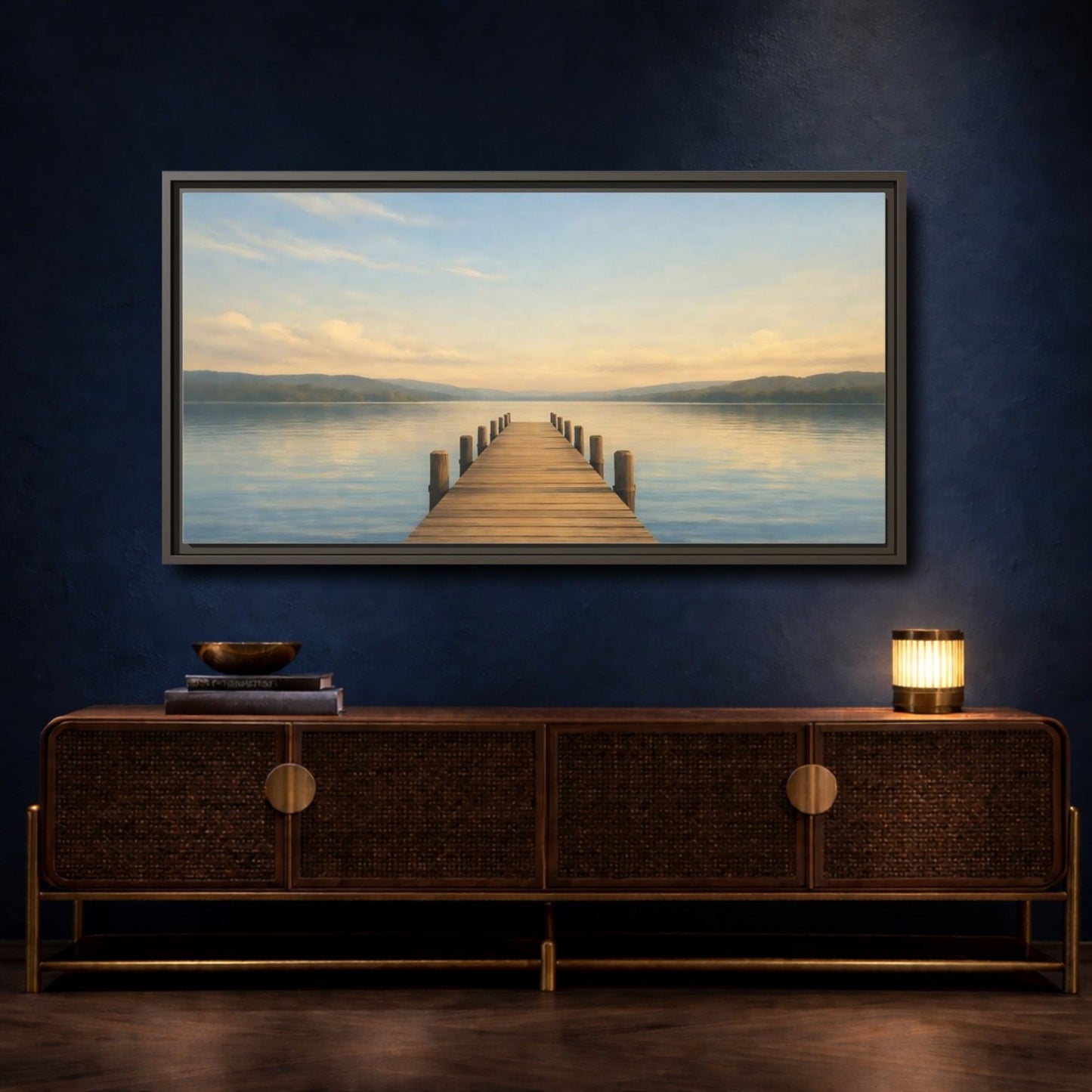 Landscape Nature Lake Pier View - Framed Canvas Wall Art Print - YesArtYes