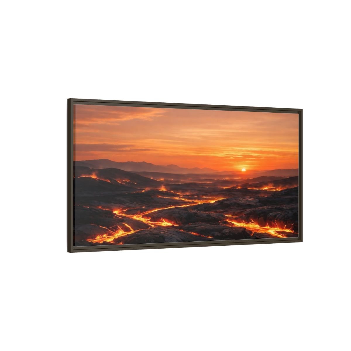Landscape Nature Lava Flow Orange And - Framed Canvas Wall Art Print - YesArtYes