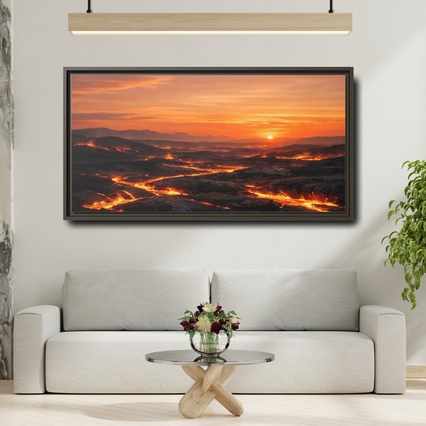 Landscape Nature Lava Flow Orange And - Framed Canvas Wall Art Print - YesArtYes