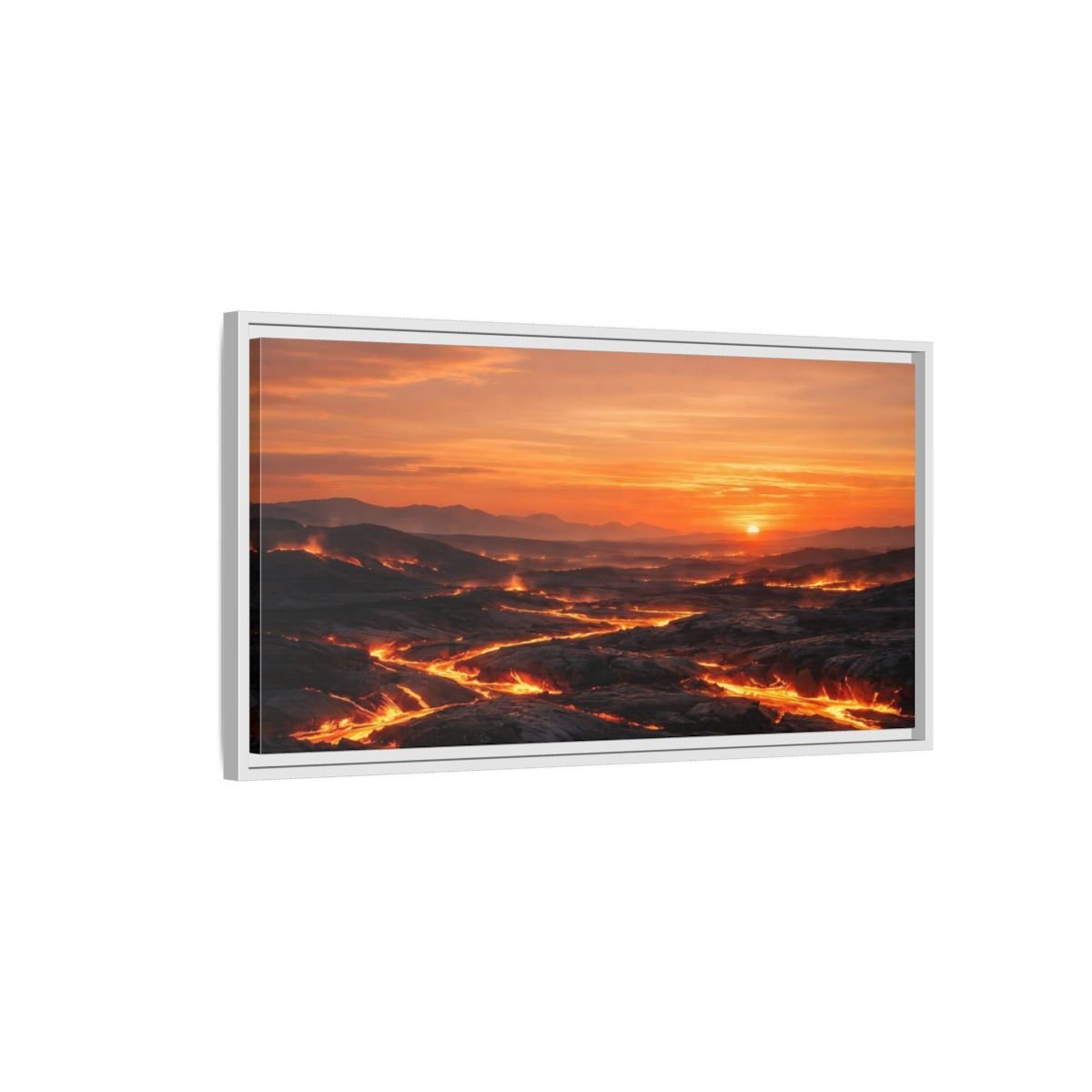 Landscape Nature Lava Flow Orange And - Framed Canvas Wall Art Print - YesArtYes