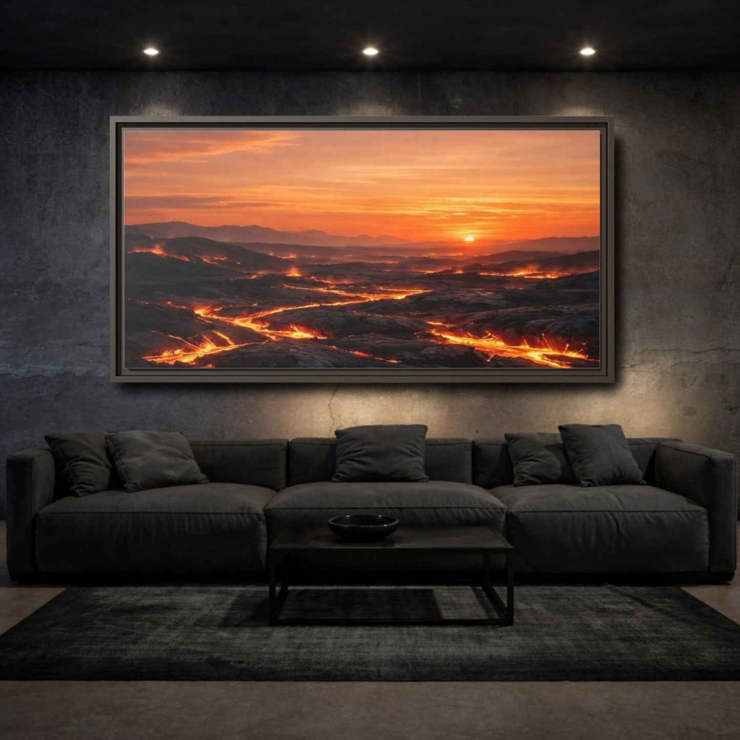 Landscape Nature Lava Flow Orange And - Framed Canvas Wall Art Print - YesArtYes