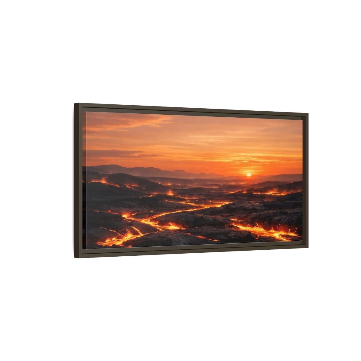 Landscape Nature Lava Flow Orange And - Framed Canvas Wall Art Print - YesArtYes