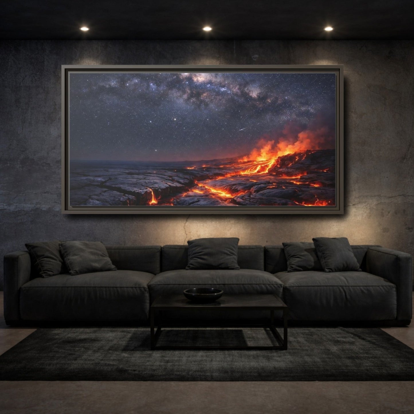 Landscape Nature Lava Flow Orange And - Framed Canvas Wall Art Print - YesArtYes