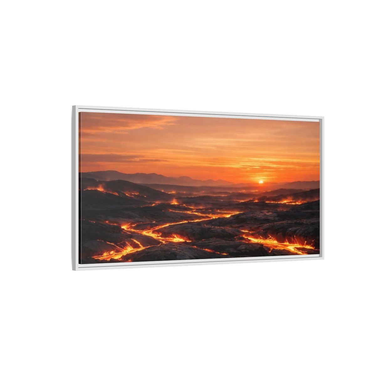 Landscape Nature Lava Flow Orange And - Framed Canvas Wall Art Print - YesArtYes