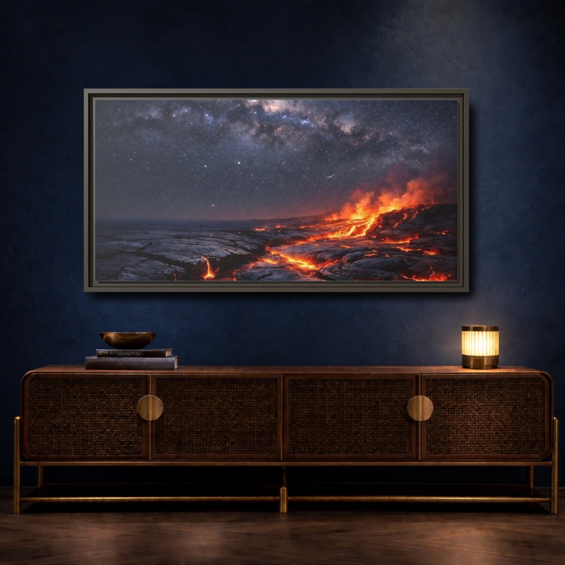 Landscape Nature Lava Flow Orange And - Framed Canvas Wall Art Print - YesArtYes