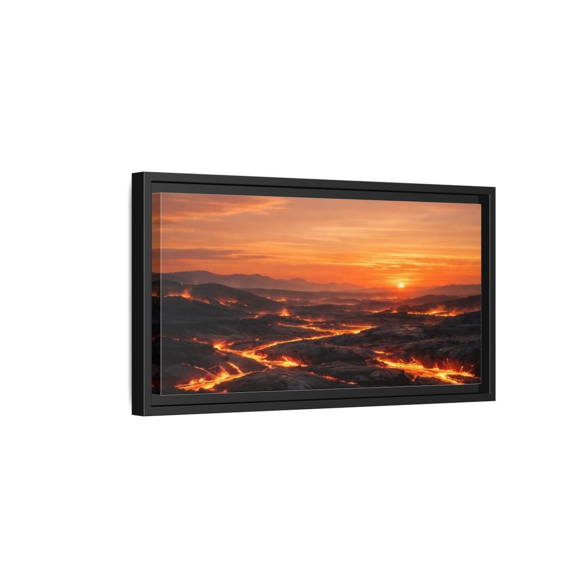 Landscape Nature Lava Flow Orange And - Framed Canvas Wall Art Print - YesArtYes