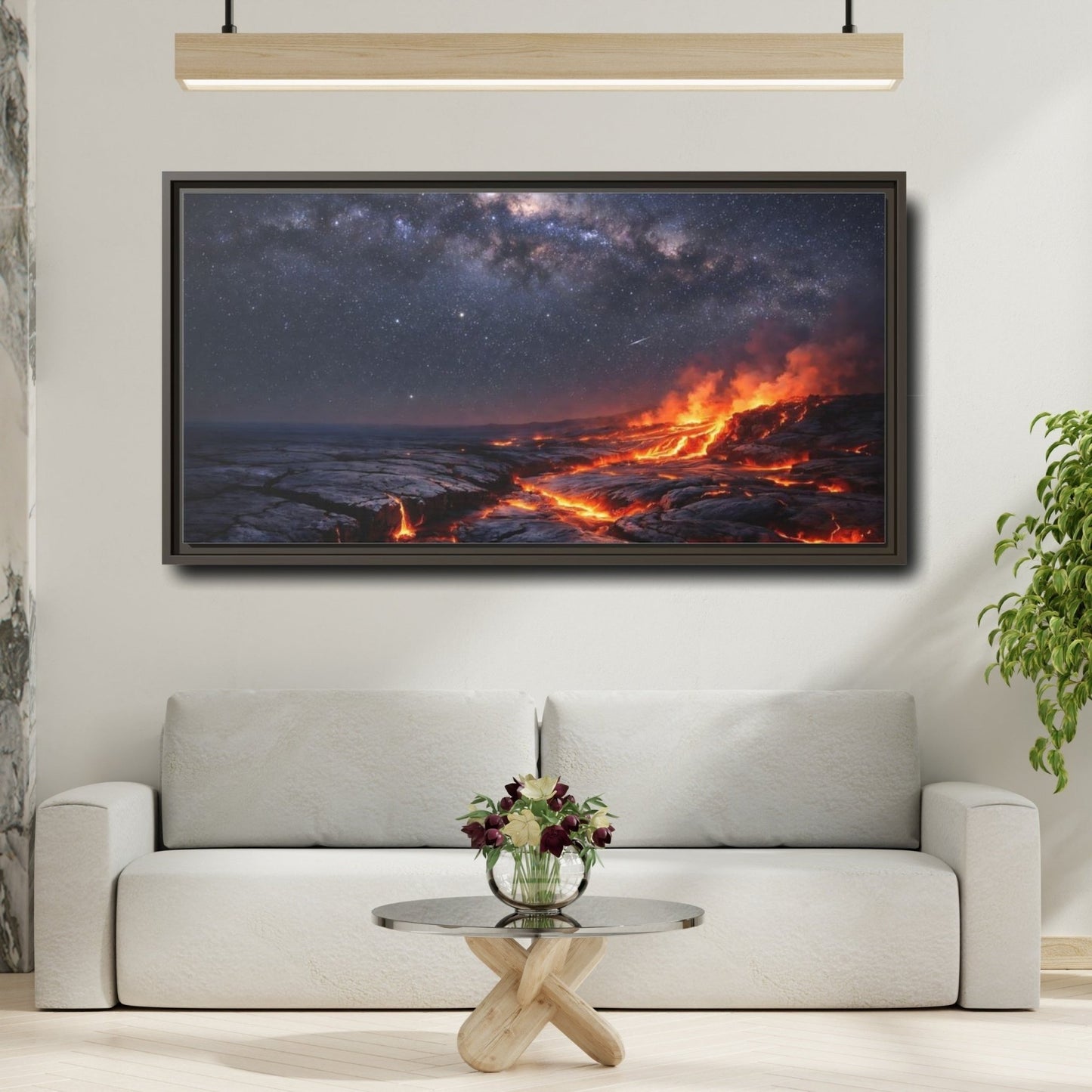 Landscape Nature Lava Flow Orange And - Framed Canvas Wall Art Print - YesArtYes